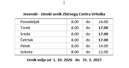 jesenskI - zimski urnik